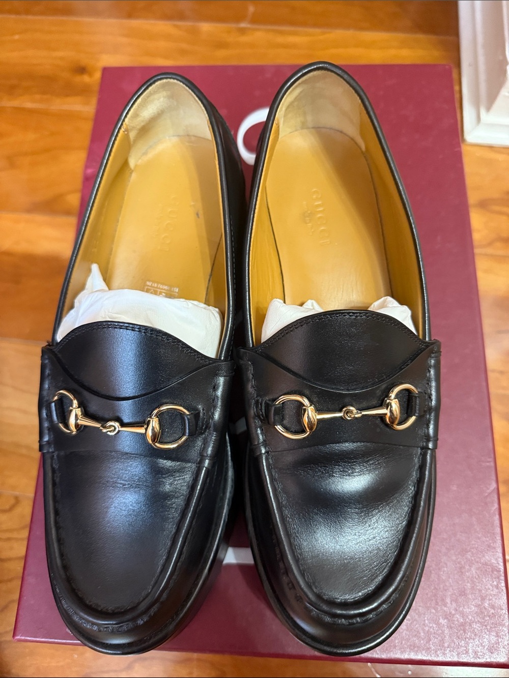 Gucci Black Leather Horsebit Loafers with Gold Hardware